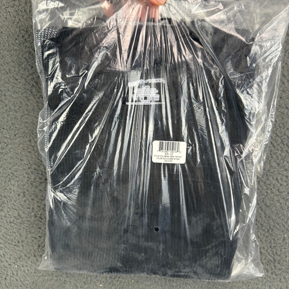 Fruit of the Loom Mens Crew Top 2PK Black Greystone Heather Large 61253-25016-0